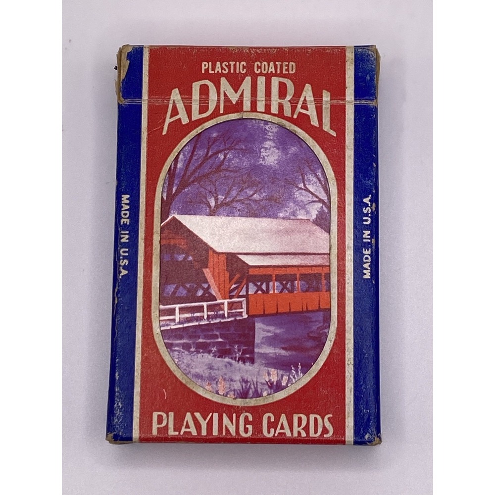 Vintage Playing Cards Admiral Covered Barn Plastic Coated USA Sailboat Theme Box